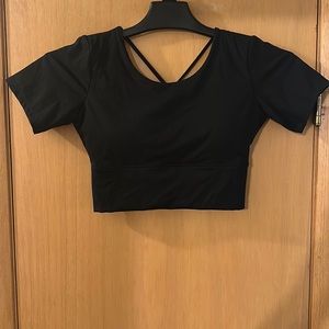 Ecupper Women’s Strappy Cut Out Back Crop Top New Black Size Medium